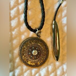 Lia Sophia Necklaces (2) 1 used medallion 1 NWT pendant on cords. See photos.